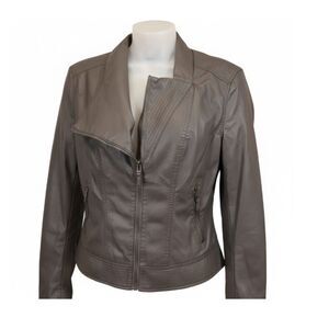 Blank NYC Gray Vegan Leather Pleather Moto Bomber Jacket LG